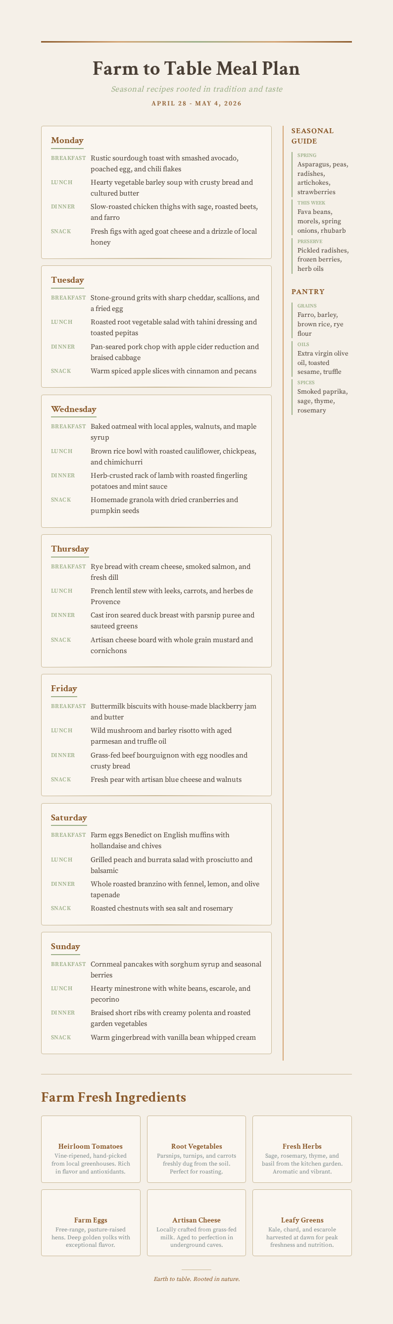 Earthy natural meal plan